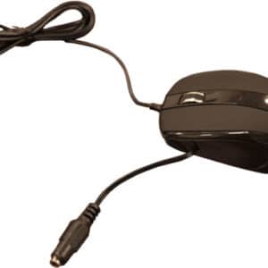 Interactive black mouse for PC with cords.