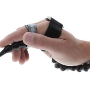 A hand holding a black easy flex adjustable stylus.