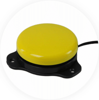 Yellow gumball switch toy with cord and black base.